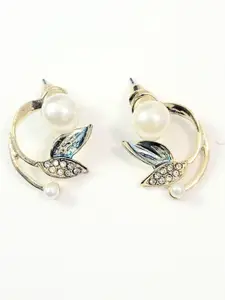 KRENOZ Stainless Steel Pearl Beaded Leaf Shaped Studs
