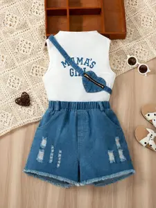 INCLUD Girls Printed High Neck Sleeveless Cotton Blend Top With Shorts