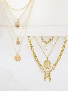 fabula Set Of 2 Artificial Stones Studded Multi-Strand Layered Minimal Charm Necklace