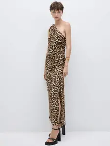 MANGO Animal Print Slit Sheath Midi Dress
