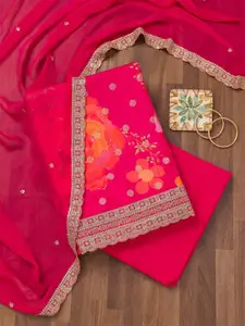 Koskii Floral Printed Sequinned Unstitched Dress Material