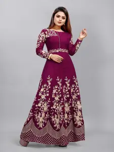 JULEE Ethnic Motifs Embroidered Georgette Fit & Flare Maxi Dress