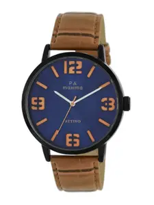 maxima Men Embellished Dial & Leather Straps Analogue Watch 54630LAGB