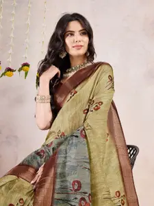 Mitera Floral Printed Saree With Zari Border