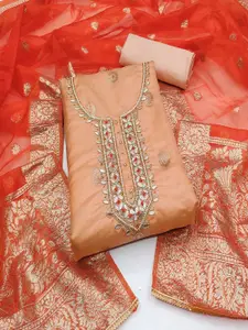 ASISA Ethnic Motifs Embroidered Beads and Stones Organza Unstitched Dress Material