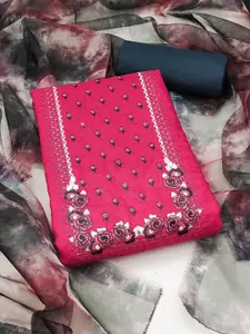 JULEE Floral Embroidered Sequinned Pure Silk Unstitched Dress Material