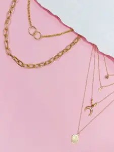 fabula Set Of 2 Artificial Stones Studded Multi-Strand Layered Minimal Necklace