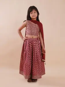 Sangria Girls Embroidered Sequinned Lehenga Choli With Dupatta