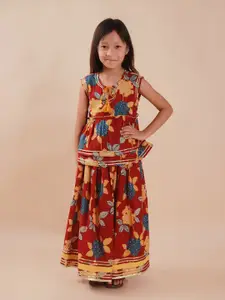 Sangria Girls Floral Printed Pure Cotton Lehenga Choli