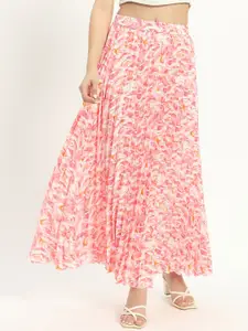 OTABU Geometric Printed Pleated Flared Maxi Skirts