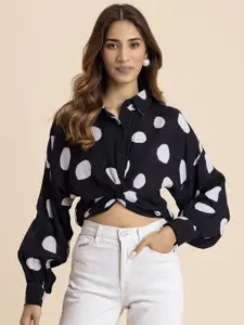 Moomaya Women Spread Collar Polka Dots Printed Relaxed Fit Casual Shirt