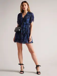 Roadster Crepe Floral Mini A Line Dress