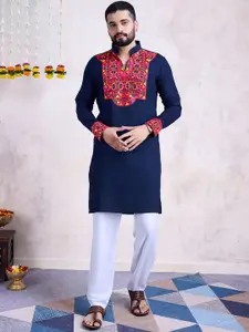 SHUBHVASTRA Mandarin Collar Long Sleeves Embroidered Straight Kurta