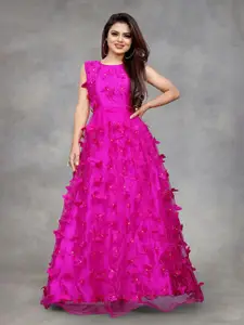 JULEE Women Floral Printed Embroidered Fit & Flare Maxi Dress