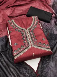 JULEE Floral Embroidered Sequinned Pure Silk Unstitched Dress Material