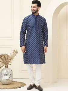 SOJANYA Geometric Embroidered Regular Thread Work Cotton Silk Kurta With Pyjama