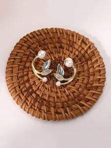 KRENOZ Stainless Steel Pearl Beaded Leaf Shaped Studs