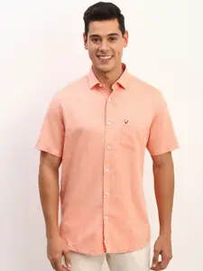 Allen Solly Men Spread Collar Solid Cotton Linen Slim Fit Casual Shirt