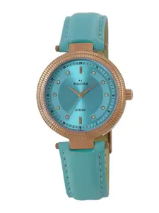maxima Women Embellished Dial & Leather Straps Analogue Watch 62001LMLR