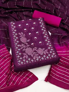 JULEE Floral Embroidered Sequinned Pure Silk Unstitched Dress Material