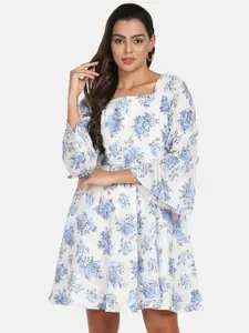 PowerSutra Floral Printed Puff Sleeve Fit & Flare Dress