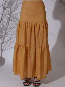 NEUDIS  Women Woven Design Tiered Maxi Skirt