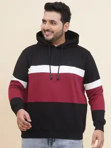 John Pride Men Plus Size Colourblocked Hooded Pure Cotton Sweatshirt