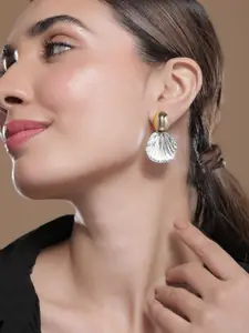 Rubans Dual-Tone Gold & Silver-Plated Shell Drop Earrings