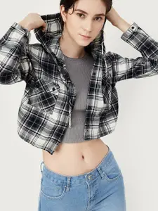 max Women Hood Tartan Checked Cotton Boxy Casual Shirt