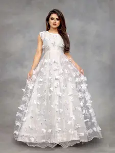 JULEE Floral Embroidered Net Maxi Dress