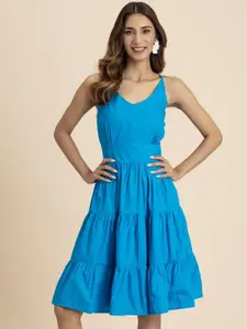Moomaya Women Shoulder Straps Cotton Tiered Fit and Flare Dress
