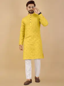 CHARLOTTE GRACIOUS Embroidered Mandarin Collar Mirror Work Cotton Straight Kurta