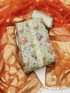 ASISA Floral Printed Gotta Patti Organza Unstitched Dress Material