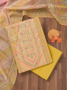 Koskii Floral Printed Beads and Stones Unstitched Dress Material