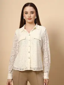 Gipsy Women New Spread Collar Textured Casual Shirt