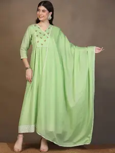 BAESD Floral Embroidered A-Line Kurta With Dupatta