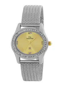 maxima Women Embellished Dial & Stainless Steel Straps Analogue Watch 48640CMLI