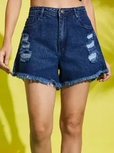 AAHWAN Women Loose Fit Denim Shorts
