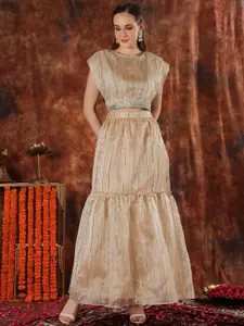 NEUDIS Women Striped Flared Maxi Skirt