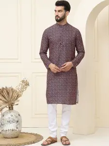 SOJANYA Floral Printed Mandarin Collar Pure Cotton Straight Kurta with Pyjamas