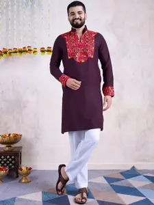 SHUBHVASTRA Mandarin Collar Long Sleeves Mirror Work Straight Kurta