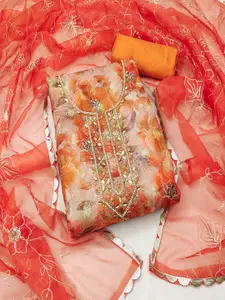 ASISA Ethnic Motifs Embroidered Beads and Stones Organza Unstitched Dress Material