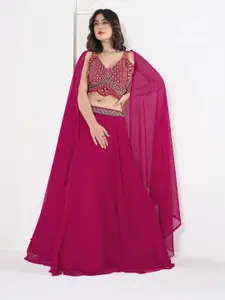 KALINI Embroidered V-Neck Semi Stitched Lehenga & Ready to Wear Blouse With Dupatta