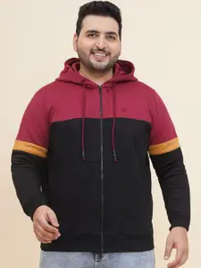 John Pride Plus Size Men Colourblocked Hooded Pure Cotton Sweatshirt