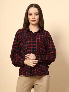 Gipsy Women New Spread Collar Tartan Checked Casual Shirt