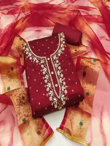 ASISA Ethnic Motifs Embroidered Beads and Stones Art Silk Unstitched Dress Material