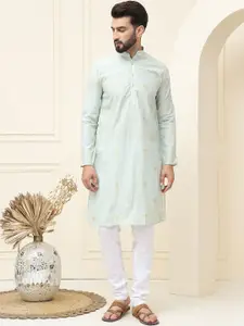 SOJANYA Geometric Woven Design Mandarin Collar Silk Cotton Straight Kurta with Pyjamas