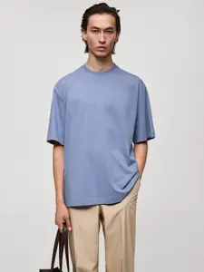 MANGO MAN Drop-Shoulder Sleeves Pure Cotton Oversized T-shirt