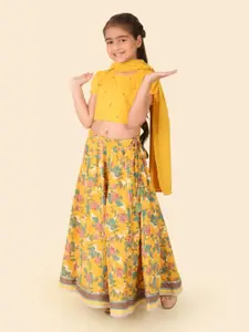 Fabindia Girls Embroidered Thread Work Cotton Ready to Wear Lehenga & Blouse With Dupatta