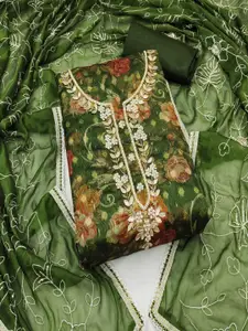 ASISA Floral Printed Beads and Stones Organza Unstitched Dress Material